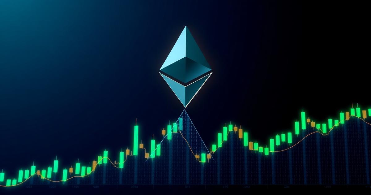 Ethereum logo above a rising candlestick chart representing the 2026 ETH ETF inflow surge
